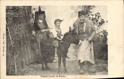 Vintage Postcard Folklore Departure for the fair Donkey Mule