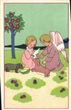 Vintage Postcard Fantasy Illustrator Marshals Angel Dog Dogs