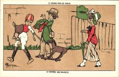 Vintage Postcard Fantasy Illustrator Marshals the Grand Prix of Paris the re-entry to the balances Jocjey Horse
