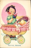 Vintage Postcard Fantasy Illustrator Mallet Child Small mom Pushchair