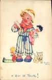 Vintage Postcard Fantasy Illustrator Mallet Child Dog