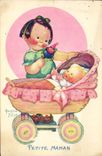 Vintage Postcard Fantasy Illustrator Mallet Child Pushchair Small mom