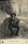 Vintage Postcard Auvergne Folklore a player of Haversack