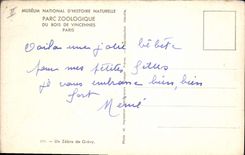 Vintage Postcard National Museum of Natural history Zoological gardens of the wood of Vincennes Paris Streaks with Grevy