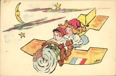 CPA Militaria Enfants orphelinat des Armees Avion Lune 