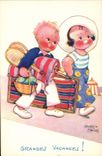 Vintage Postcard Fantasy Illustrator Mallet Children Summer holidays