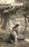 CPA Femme Le loup et l'agneau 
