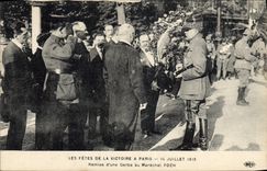 Vintage Postcard Militaria the Festivals of the Victoire has Paris Remise July 14th, 1919 of a sheaf to the Foch Marshal
