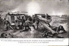 Vintage Postcard Militaria a French part of 75 in action at the battlefield