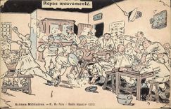 Vintage Postcard Militaria Repas animates