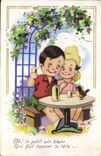 Vintage Postcard Fantasy Illustrator Children Ah! white light local wine