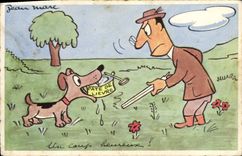 Vintage Postcard Fantaisie Illustrator Drives out Hunter Dog Paste of hare