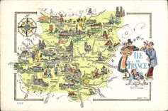 Vintage Postcard Fantasy Ile de France Illustrator