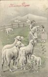 CPA Enfants Moutons Paques 