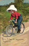 CPA Fantaisie Illustrateur Enfant Velo Cycle