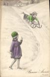 CPA Fantaisie Illustrateur Enfants Luge 