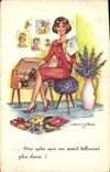 CPA Fantaisie Illustrateur Femme Mais votre voix