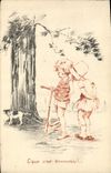 CPA Fantaisie Illustrateur Enfants c'que c'est commode ! Chien