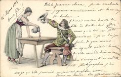 CPA Fantaisie Illustrateur Femme Mousquetaire
