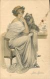 CPA Fantaisie Illustrateur Femme Chien