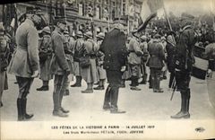 Vintage Postcard Militaria the Festivals of the Victoire has Paris July 14th, 1919 the three marshals Petain Foch Joffre