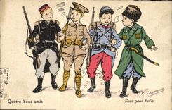 Vintage Postcard Militaria Four good friends Children