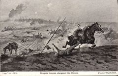 Vintage Postcard Militaria French Dragons charging with Uhlans