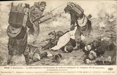 CPA Militaria 7 septembre Le 298eme regiment de reserve s'empare du drapeau du 36eme regiment d'infanterie prussien 