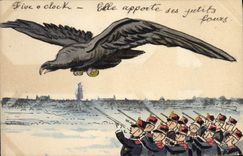 CPA Militaria Five o clock aigle (peint a la main) 