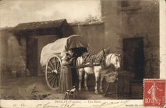 CPA Bellay Une halte Cheval Attelage 