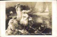 Vintage Postcard Living room 1909 Hirschfeld Evening of summer