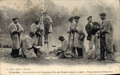 Postal Folclore Landas Fiesta de los pastores en la Landa Preparación de la tortilla