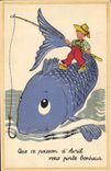 CPA Fantaisie Enfant Poisson 1er Avril 