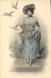 Vintage Postcard Fantasy Woman Birds