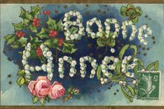 Vintage Postcard Fantasy Flowers Happy new year