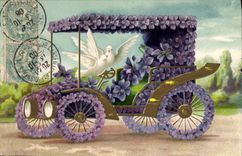 CPA Fantaisie Fleurs Colombe Automobile
