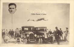 Vintage Postcard Rudolph Celebrates jumping and Automobile jockey