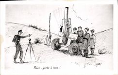CPA Militaria Piece Garde a vous Canon 