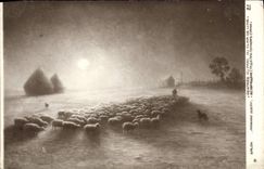 Vintage Postcard Living room Armand Guery Returned with the park With the moonlight