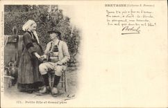 CPA Folklore Botrel Petite fille et grand pere 