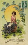 CPA Fantaisie Fleurs Enfant Paques 