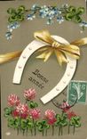 CPA Fantaisie Fleurs Fer a cheval Trefle 