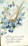CPA Fantaisie Fleurs Colombe 