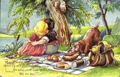 CPA Fantaisie Illustrateur Enfants Chien