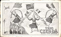 Vintage Postcard Trio Czer-Da Aerial Rope creator