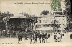 Vintage Postcard Toulon Police port authority and kiosk of the music