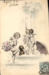 CPA Chien Chiens Basset Anges Ange Enfants 