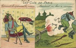 Vintage Postcard Militaria keys of Paris Canon