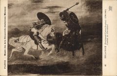Postal París Vagar de las Artes Decorativas Morcillo Delacroix Combate de los caballeros