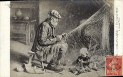 CPA Guillou Un coup de main a Grand Pere Peche Enfant 